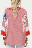 Striped Floral Patchwork Round Neck Top - Trendsi - Flyclothing LLC