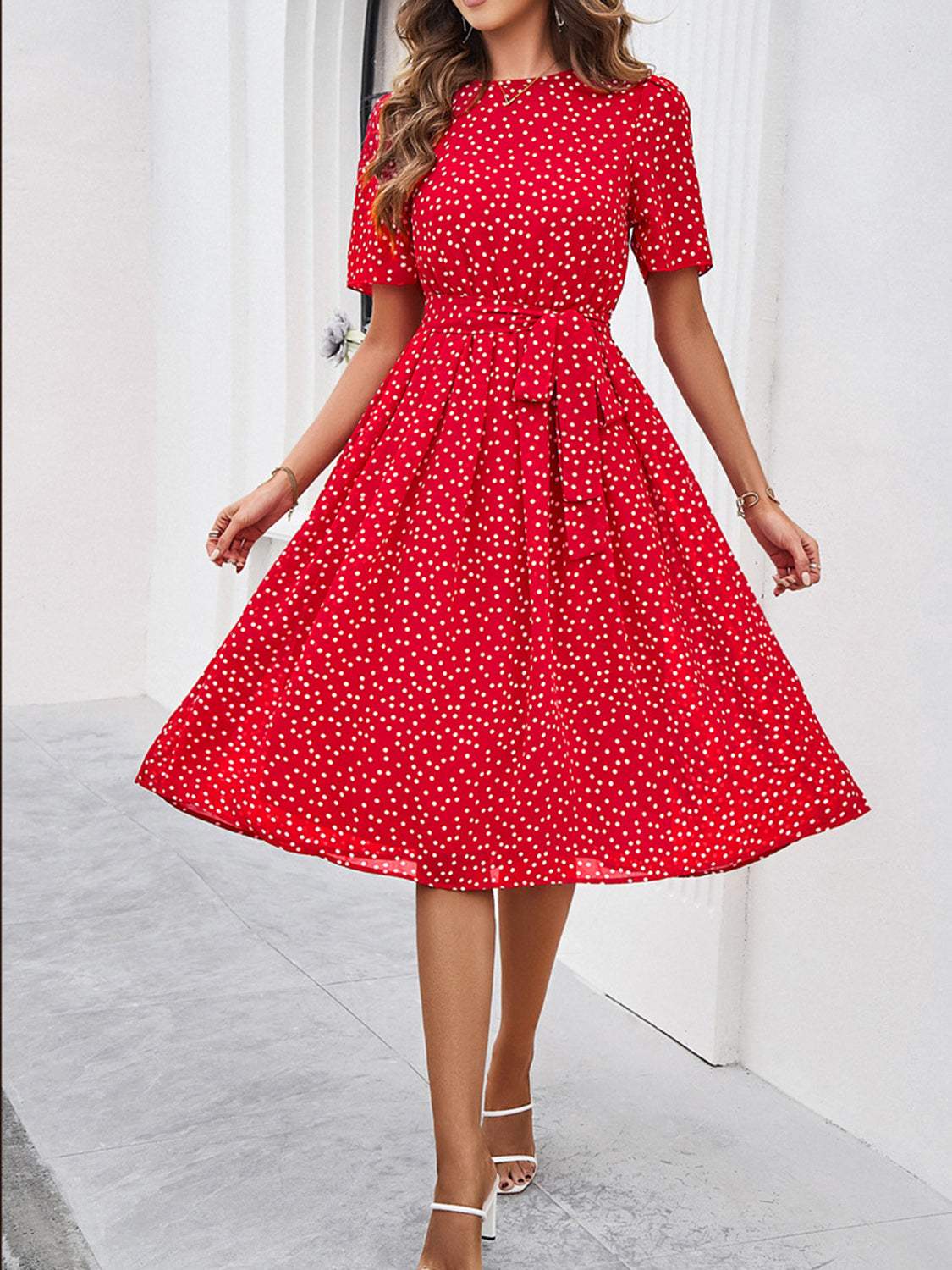 Printed Round Neck Short Sleeve Dress - Trendsi - Flyclothing LLC