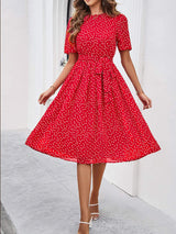 Printed Round Neck Short Sleeve Dress - Trendsi - Flyclothing LLC