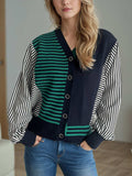 Striped Button Down Long Sleeve Cardigan - Trendsi - Flyclothing LLC