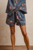 BiBi Floral Printed Denim Short Pants With Pocket - Trendsi