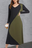 Contrast Long Sleeve Midi Dress - Trendsi