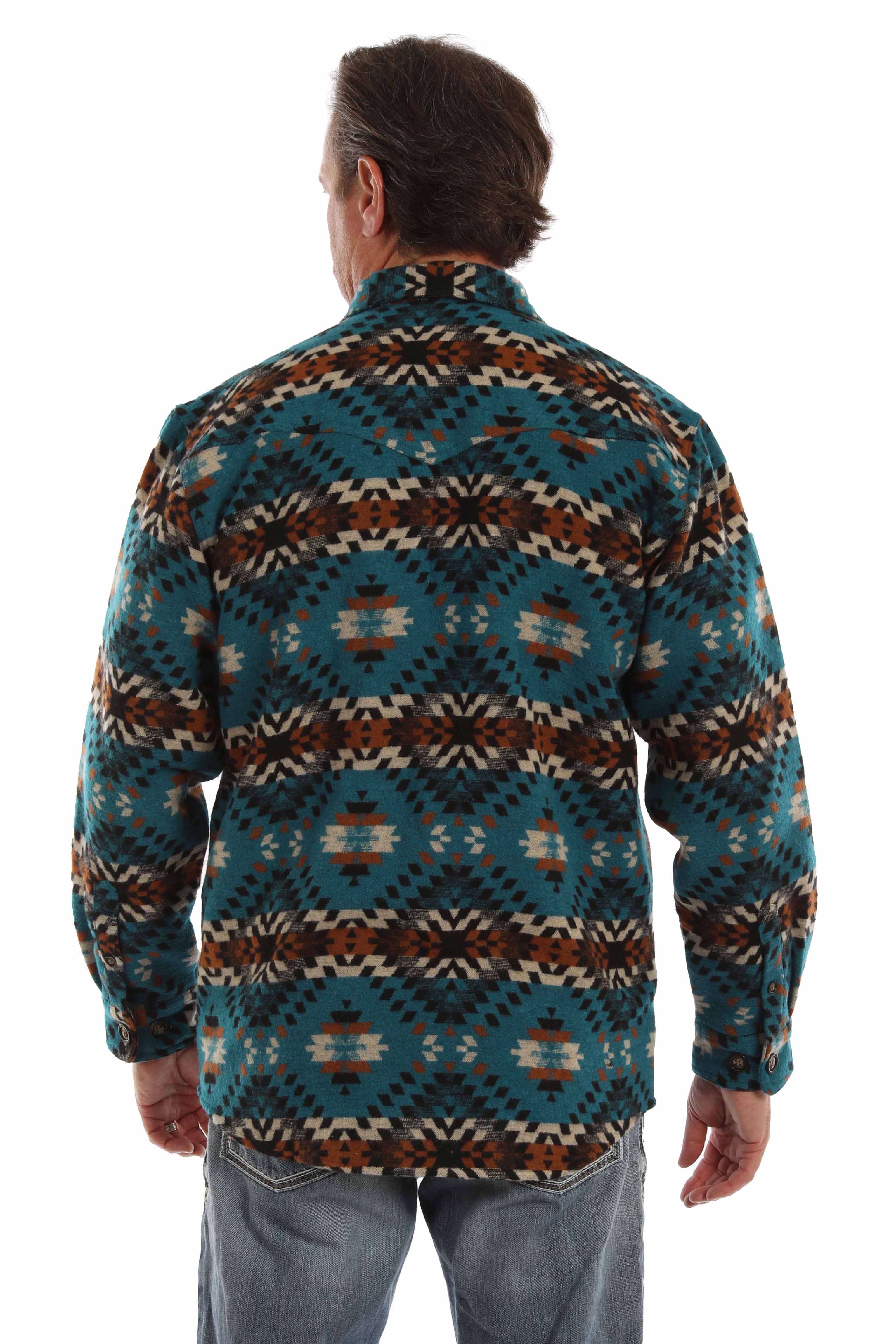 farthest point turquoise 50% wool 50% acrylic wool blend aztec shirt/jacket