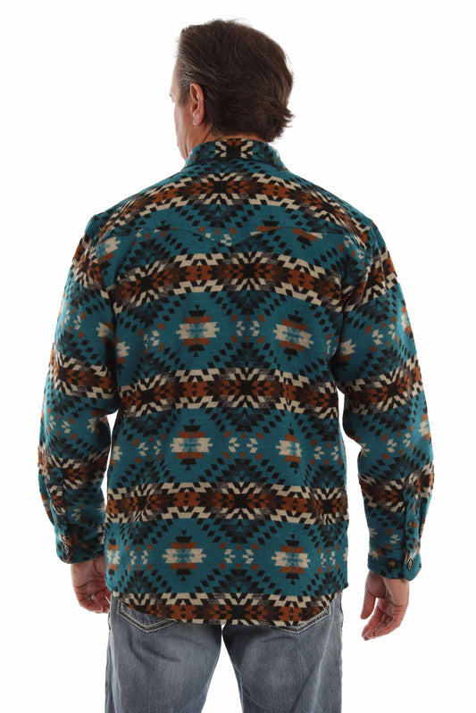 farthest point turquoise 50% wool 50% acrylic wool blend aztec shirt/jacket