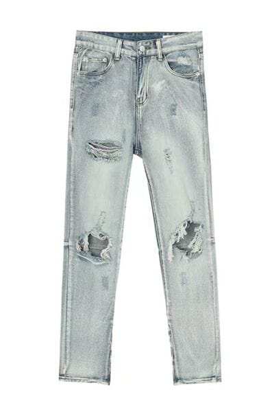 Distressed Side Zip Jeans with Pockets - Trendsi - Flyclothing LLC