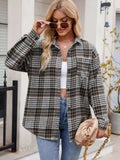 Pocketed Plaid Collared Neck Long Sleeve Shirt - Trendsi - Flyclothing LLC