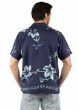 farthest point navy 100% viscose s/s hawaiin orchid shirt - Scully Leather