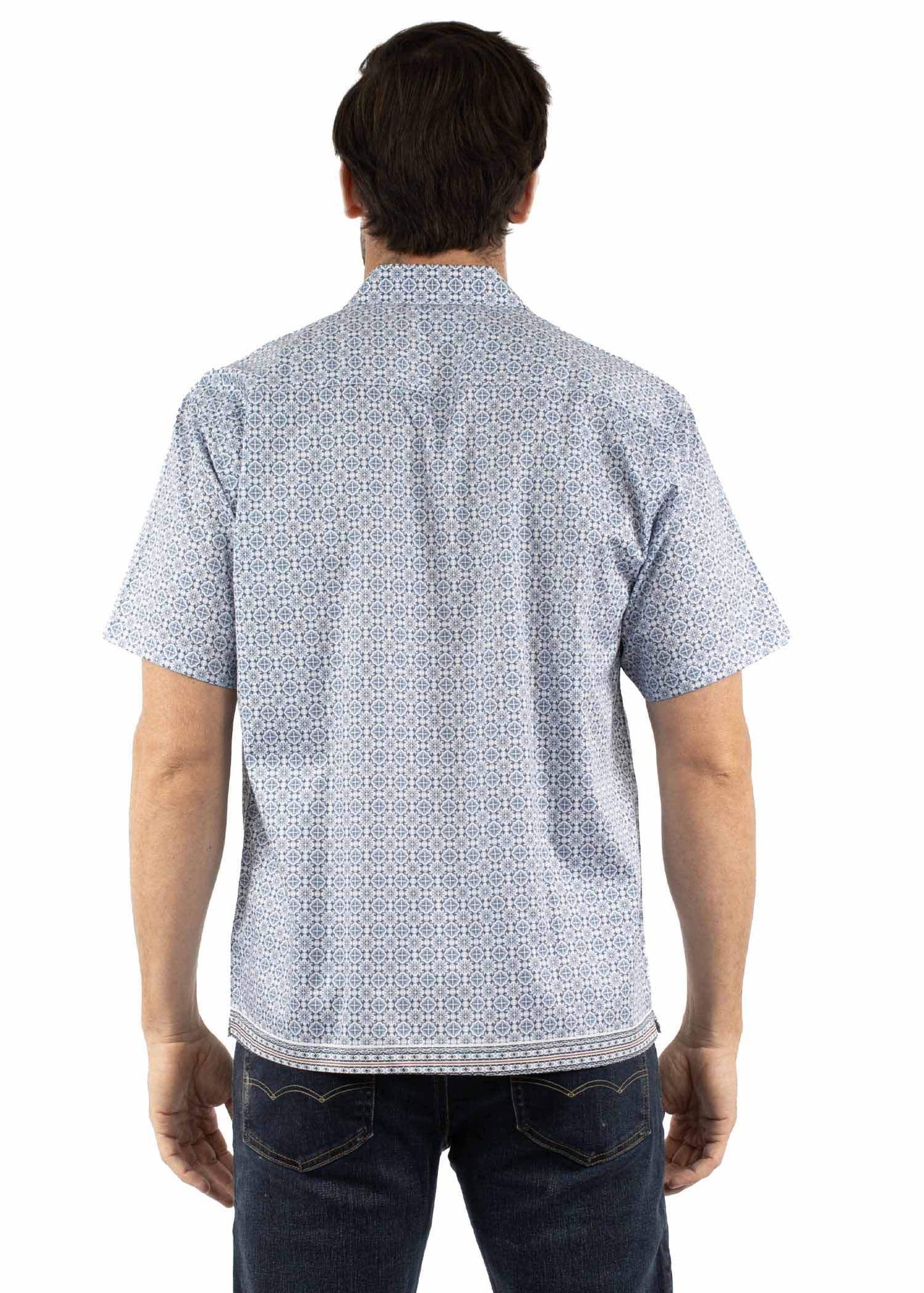 farthest point blue 100% cotton men's short sleeve shirt - Scully Leather - Flyclothing LLC
