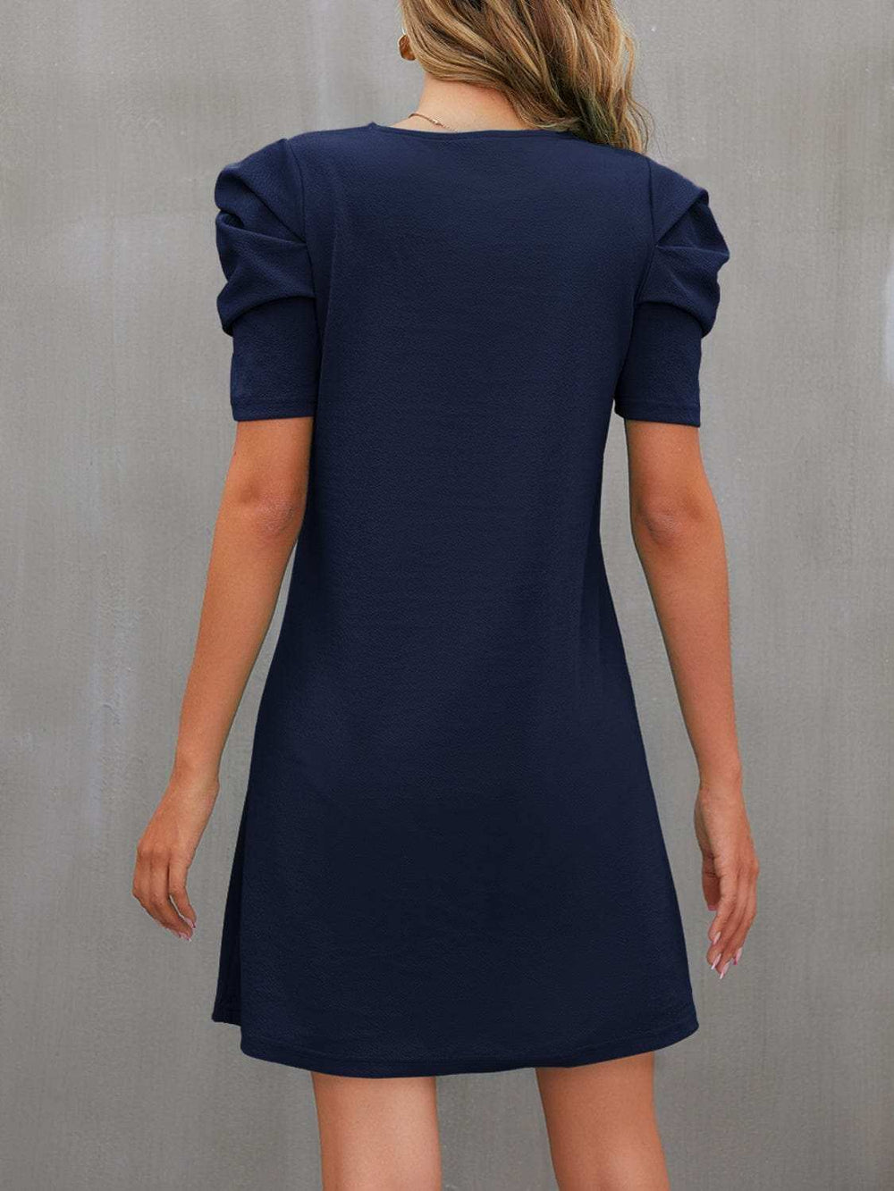 Round Neck Puff Sleeve Mini Dress - Trendsi - Flyclothing LLC