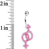 Pink Gem Joined Female and Male Symbols Dangle Belly Ring
