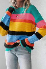 Contrast Round Neck Dropped Shoulder Sweater - Trendsi - Flyclothing LLC