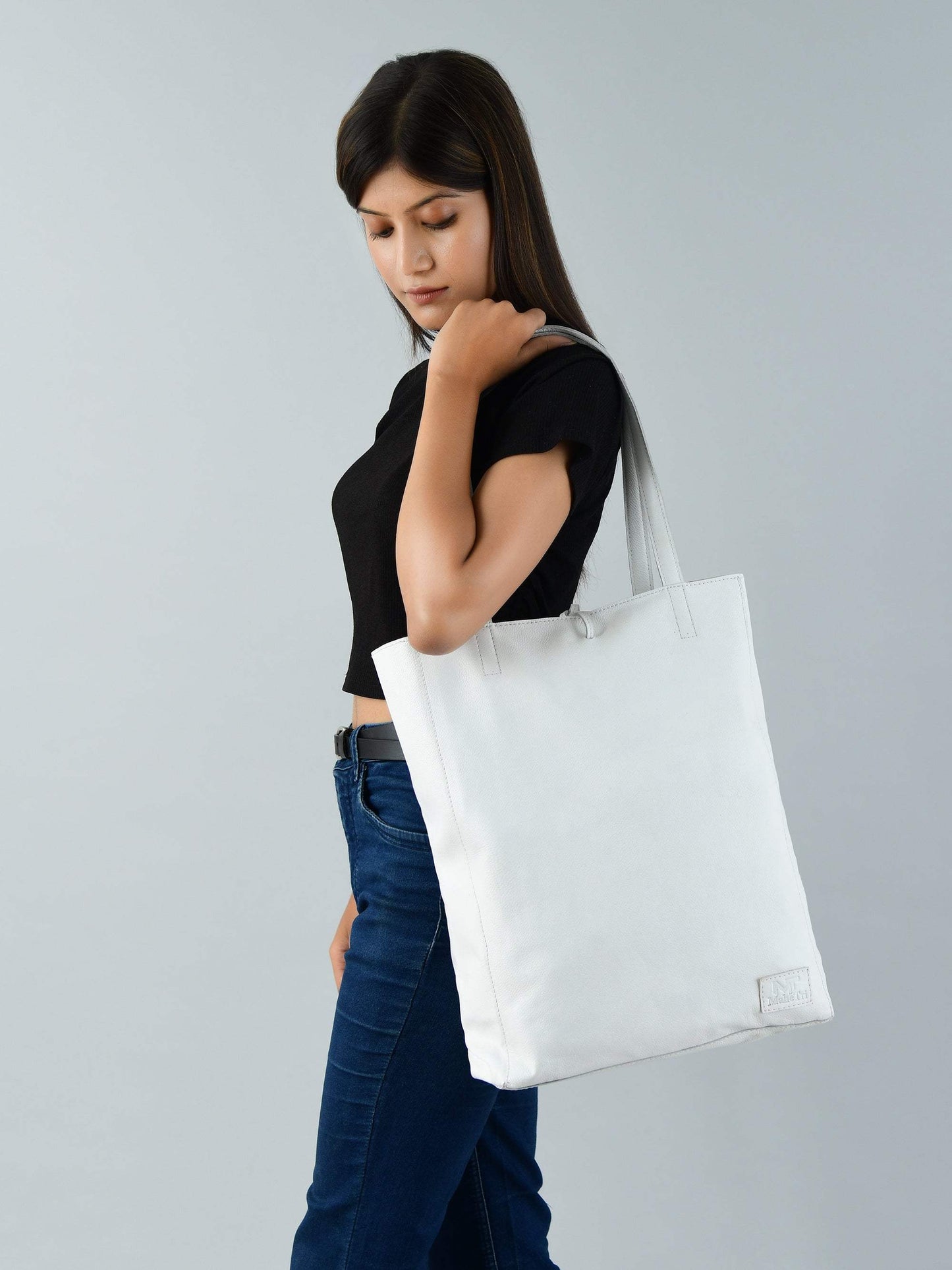 White Leather Shoulder Tote Bag - Classy Leather Bags - Flyclothing LLC