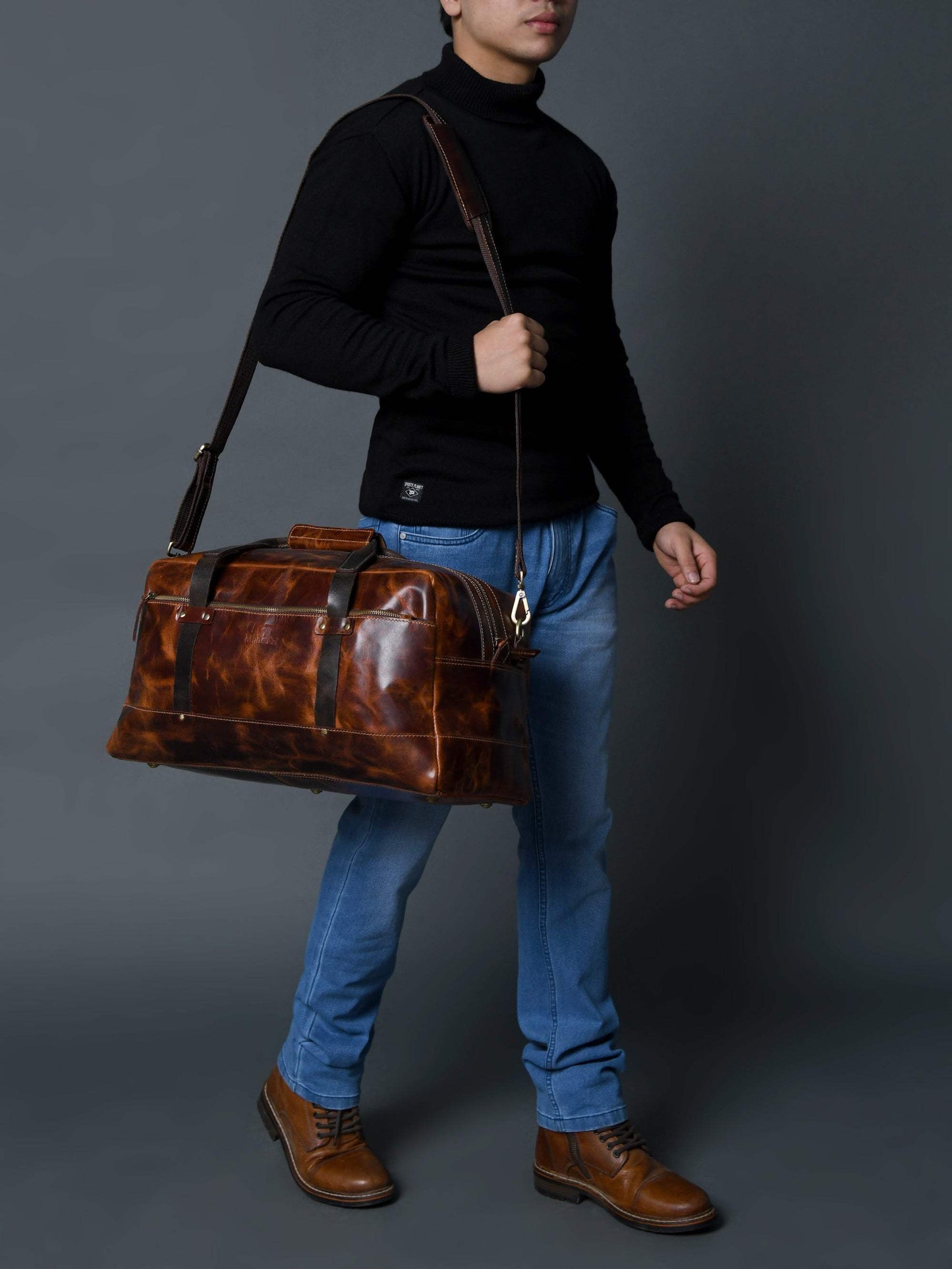 Espresso Elegance Carry on Duffle, Saddle Tan - Classy Leather Bags - Flyclothing LLC