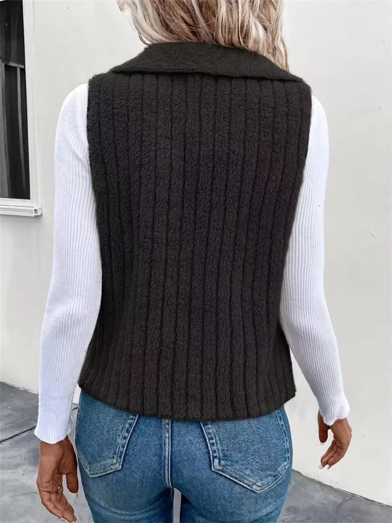 Cozy Fleece Open Front Vest Coat - Trendsi - Flyclothing LLC