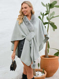 Fuzzy Trim Open Front Poncho - Trendsi - Flyclothing LLC