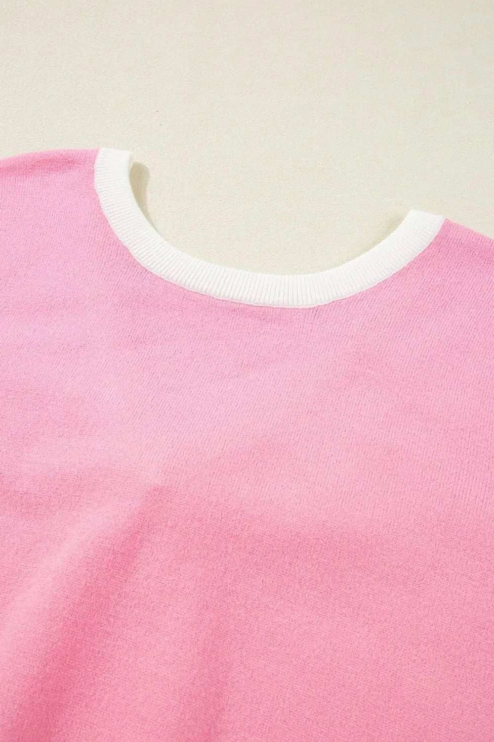 Bow Back Round Neck Short Sleeve Knit Top - Trendsi - Flyclothing LLC