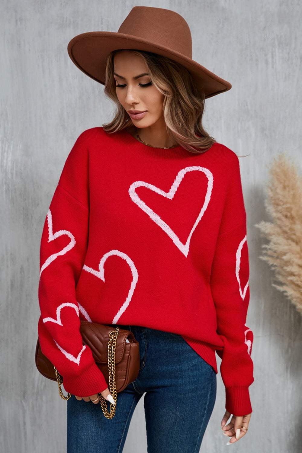 Angel Wings Heart Dropped Shoulder Long Sleeve Sweater - Trendsi - Flyclothing LLC