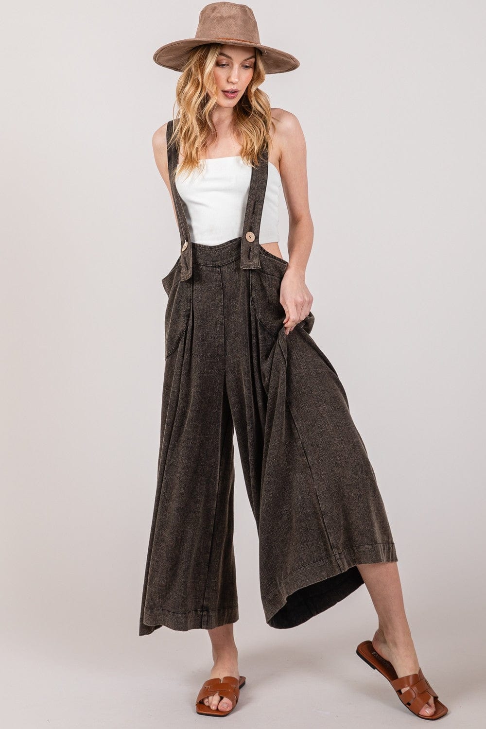 SAGE + FIG Full Size Wide Strap Wide Leg Overalls - Trendsi