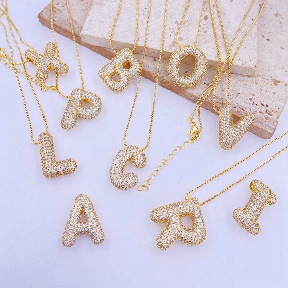 Gold-Plated Inlaid Zircon Letter Necklace - Trendsi