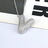 Copper Inlaid Zircon Letter Pendant Necklace - Trendsi - Flyclothing LLC
