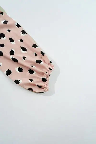 Contrast Animal Print V-Neck Long Sleeve Blouse - Trendsi - Flyclothing LLC