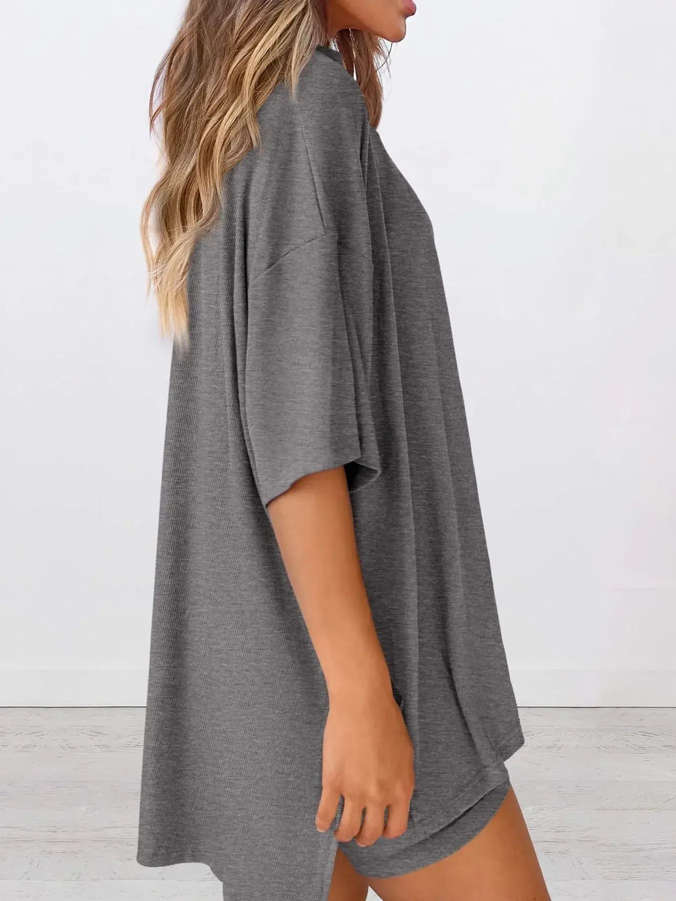 Full Size Oversized Round Neck Top and Shorts Set Plus Size - Trendsi - Flyclothing LLC