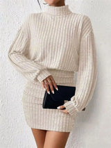 Ribbed Knit Turtleneck Bodycon Mini Dress - Trendsi - Flyclothing LLC