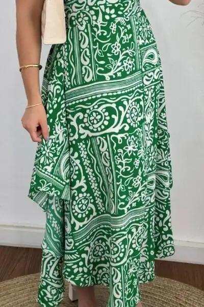 Smocked Printed Halter Neck Dress - Trendsi - Flyclothing LLC