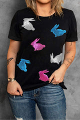 Plus Size Rabbit Round Neck Short Sleeve T-Shirt - Trendsi - Flyclothing LLC