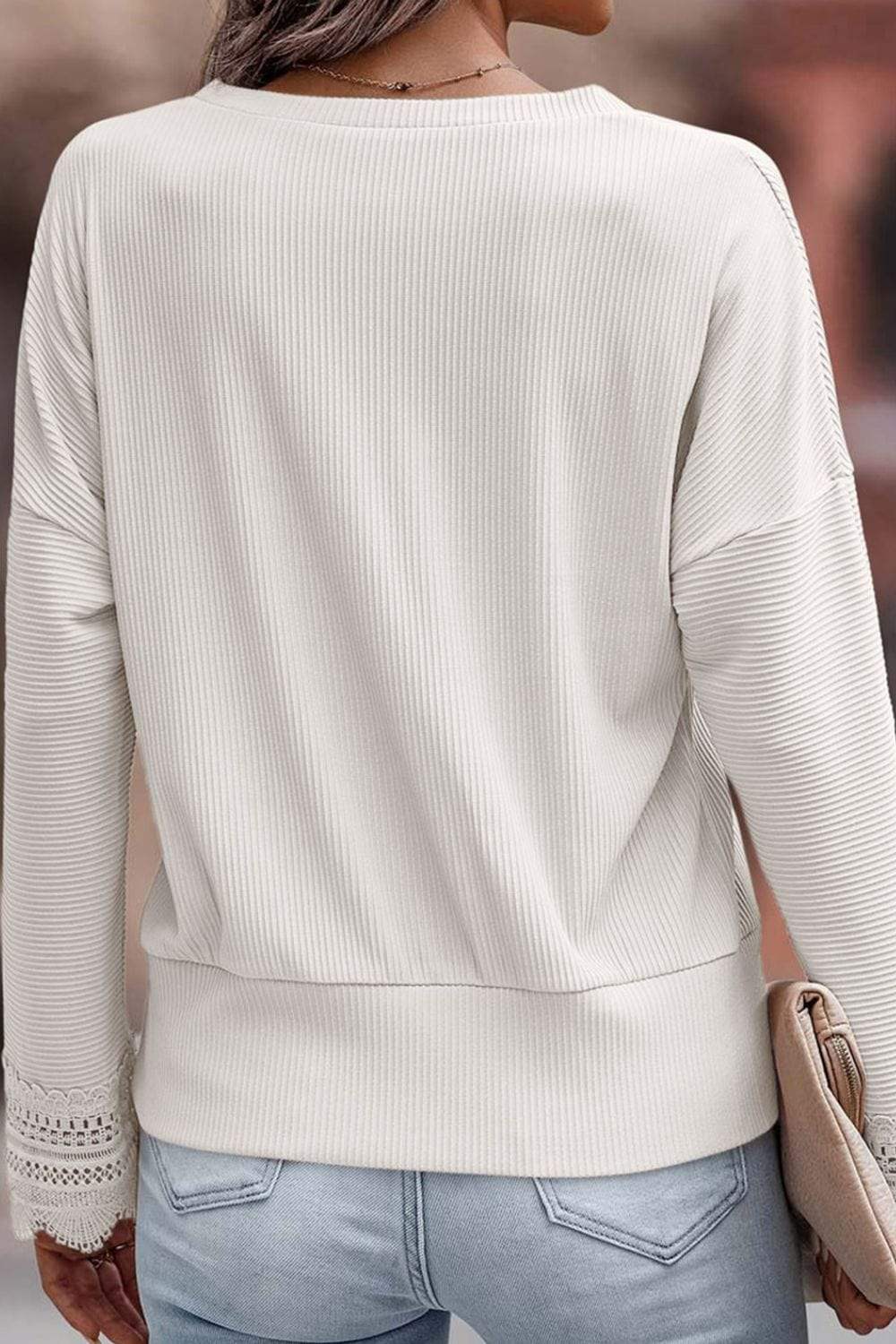 Lace Detail V-Neck Long Sleeve T-Shirt - Trendsi - Flyclothing LLC