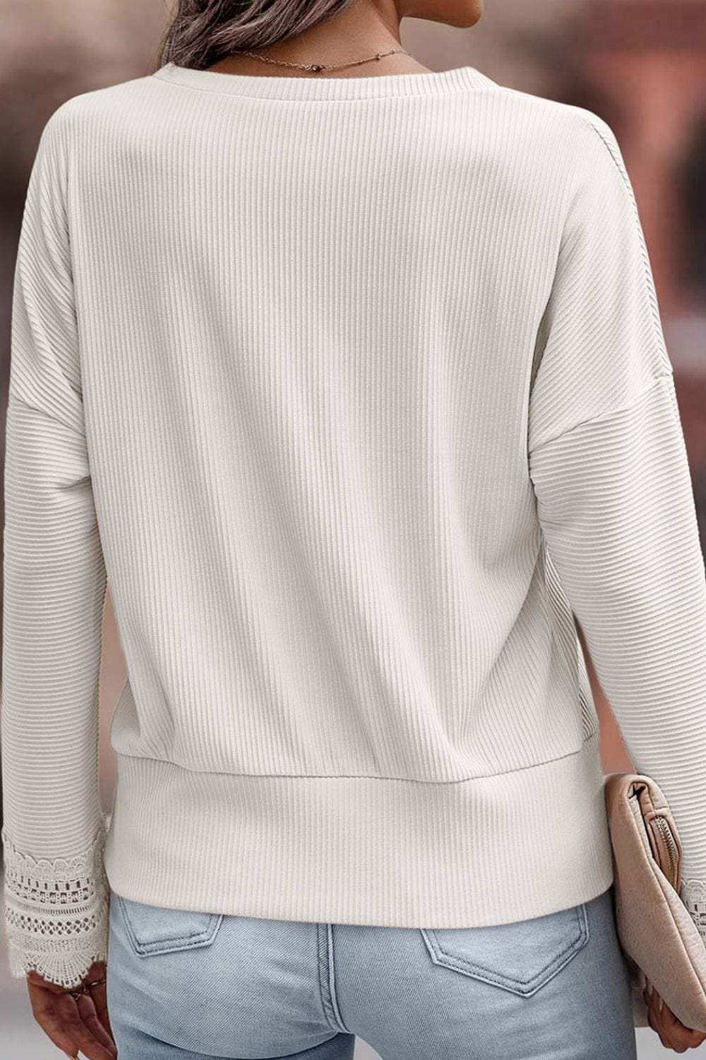 Lace Detail V-Neck Long Sleeve T-Shirt - Trendsi - Flyclothing LLC