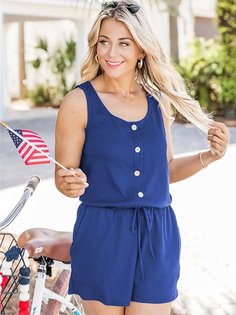 Scoop Neck Wide Strap Romper with Pockets - Trendsi - Flyclothing LLC