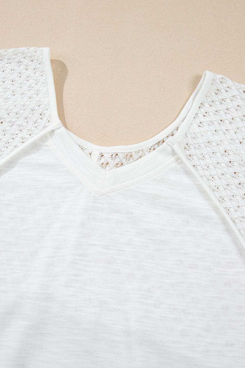 Openwork High Low Hem V Neck Oversized Top - Trendsi - Flyclothing LLC