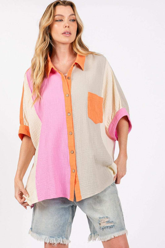 SAGE + FIG Full Size Color Block Button-Down Shirt - Trendsi - Flyclothing LLC
