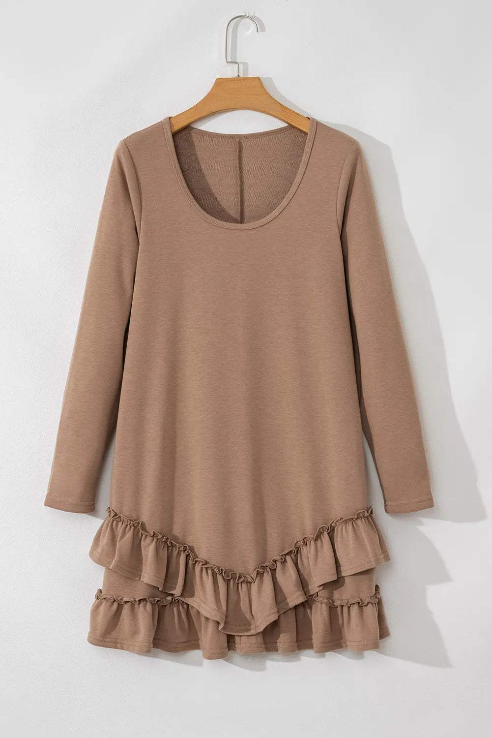 Ruffled Scoop Neck Three-Quarter Sleeve Mini Dress - Trendsi - Flyclothing LLC