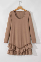 Ruffled Scoop Neck Three-Quarter Sleeve Mini Dress - Trendsi - Flyclothing LLC