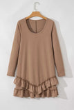 Ruffled Scoop Neck Three-Quarter Sleeve Mini Dress - Trendsi - Flyclothing LLC