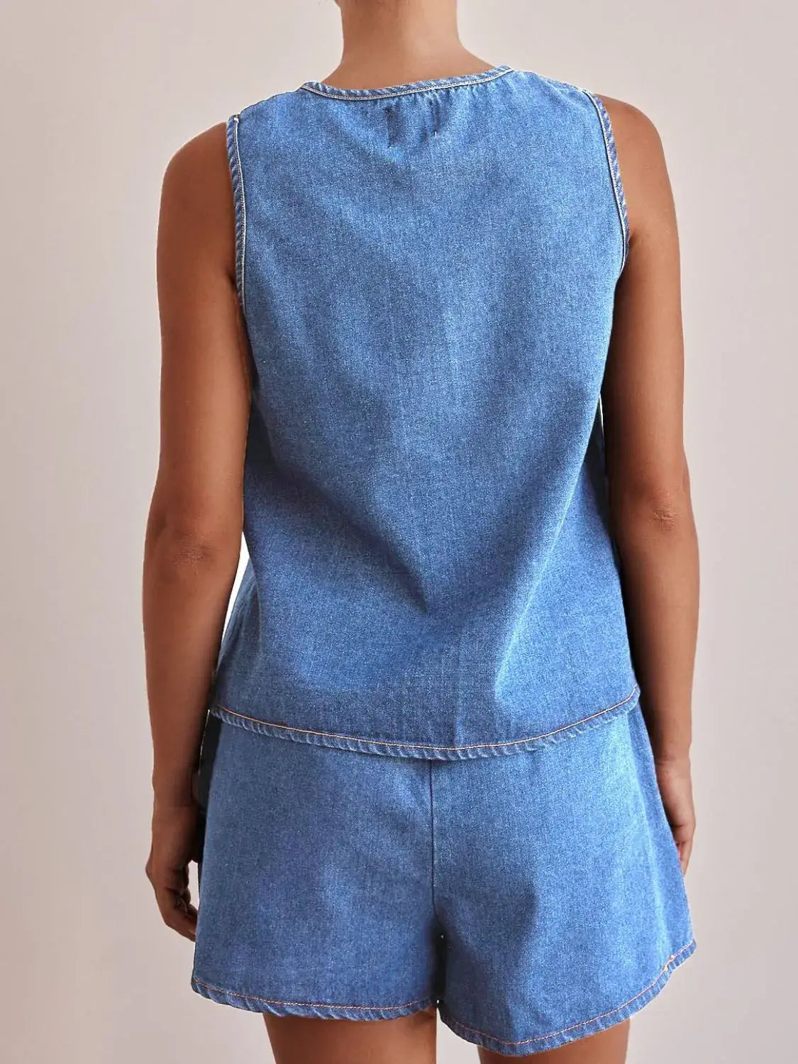 Tie Front Vest and Shorts Denim Set - Trendsi - Flyclothing LLC