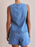 Tie Front Vest and Shorts Denim Set - Trendsi - Flyclothing LLC