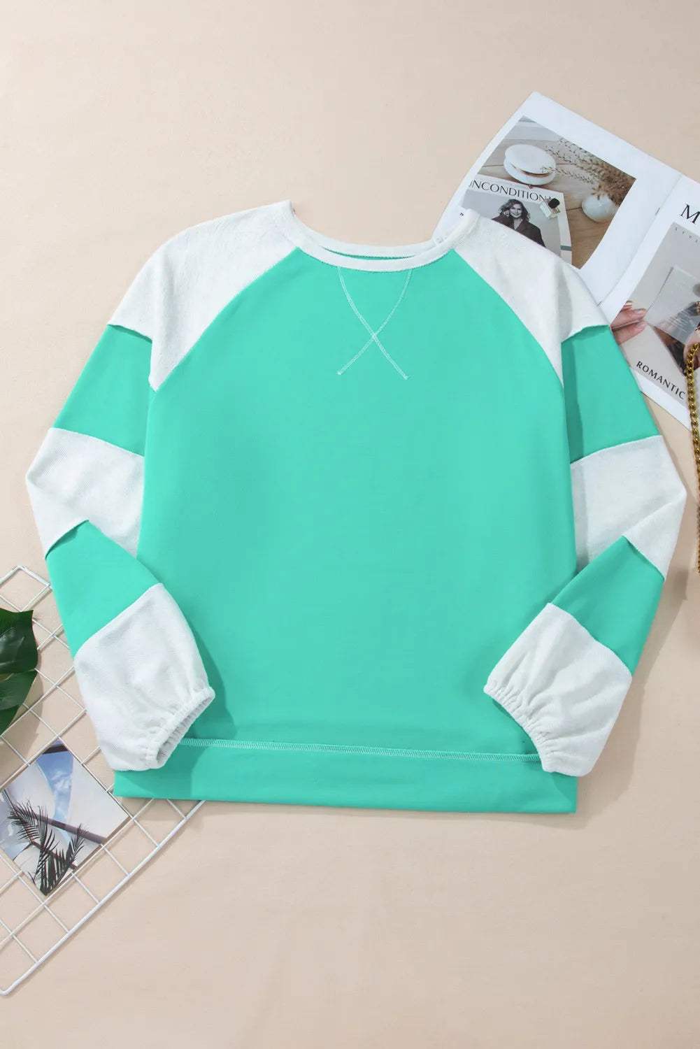 Plus Size Exposed Seam Color Block Long Sleeve Sweatshirt - Trendsi - Flyclothing LLC