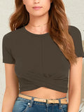 Round Neck Short Sleeve Crop T-Shirt - Trendsi