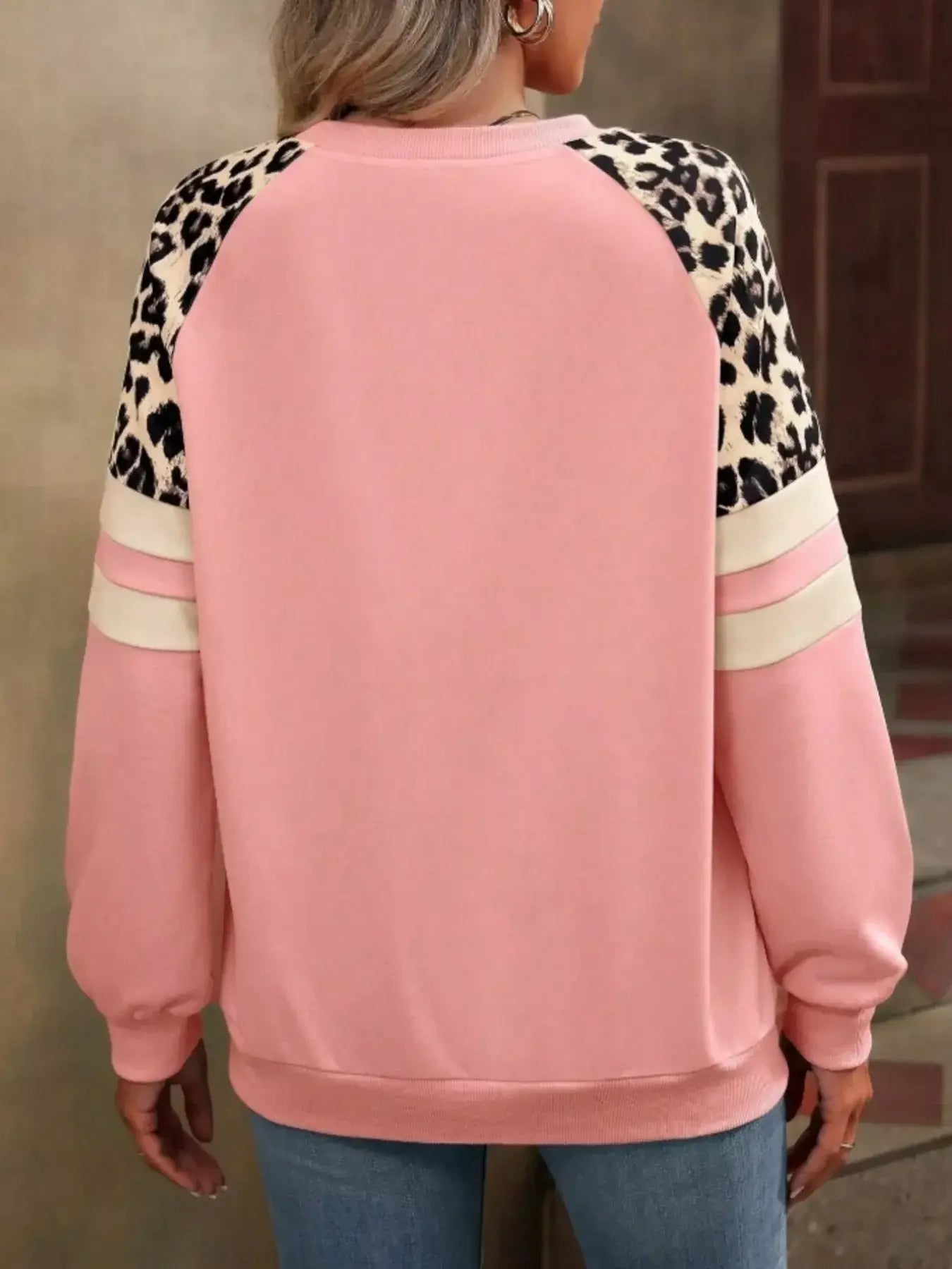 Leopard Round Neck Raglan Sleeve Sweatshirt - Trendsi - Flyclothing LLC