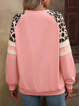 Leopard Round Neck Raglan Sleeve Sweatshirt - Trendsi - Flyclothing LLC