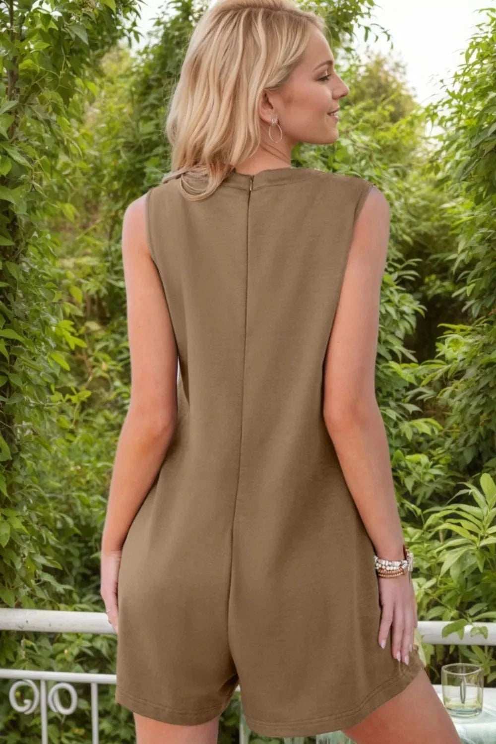 Tie Front Sleeveless Romper - Trendsi - Flyclothing LLC