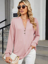 Striped Notched Long Sleeve T-Shirt - Trendsi - Flyclothing LLC