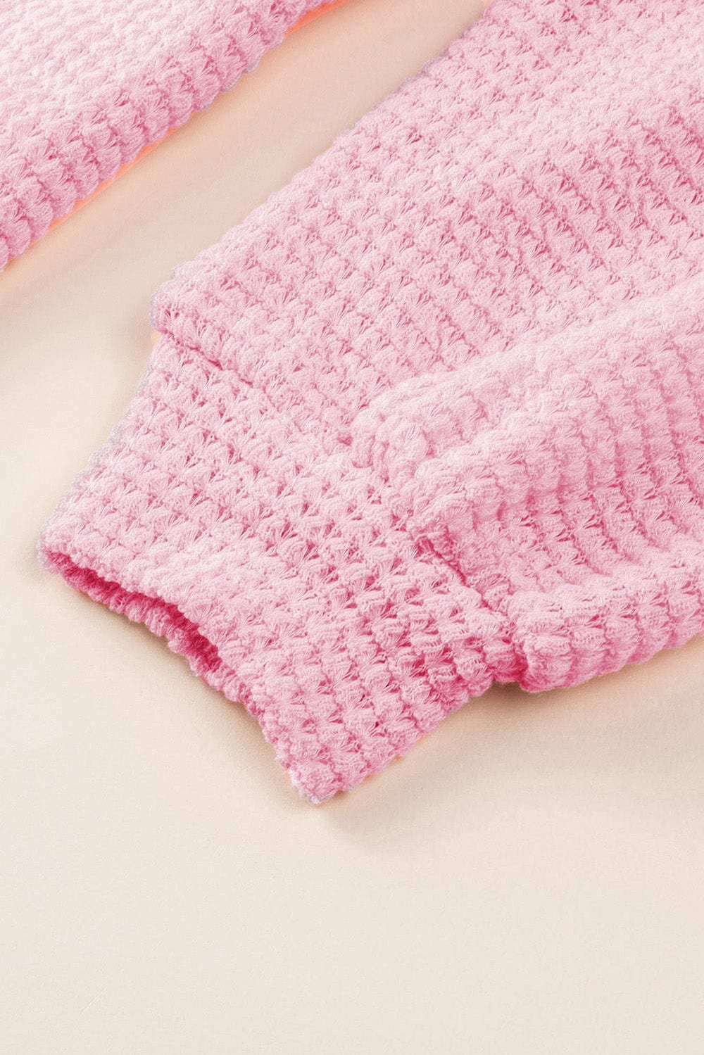 Waffle-Knit Collared Neck Long Sleeve Shirt - Trendsi - Flyclothing LLC
