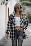 Drawstring Plaid Long Sleeve Hooded Shacket - Trendsi - Flyclothing LLC