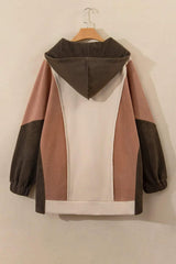 Plus Size Color Block Long Sleeve Hoodie - Trendsi - Flyclothing LLC