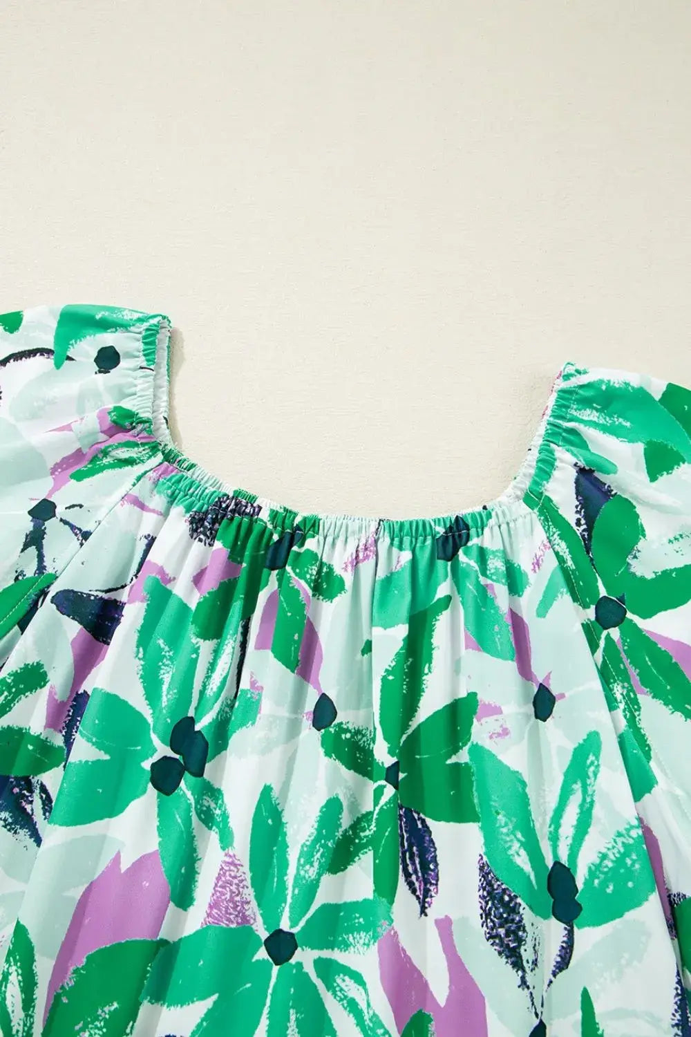 Floral Print Shirred Square Neck Loose Fit Mini Dress - Trendsi - Flyclothing LLC