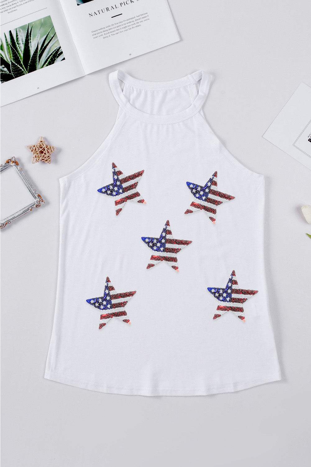 Sequin US Flag Star Grecian Neck Tank - Trendsi - Flyclothing LLC